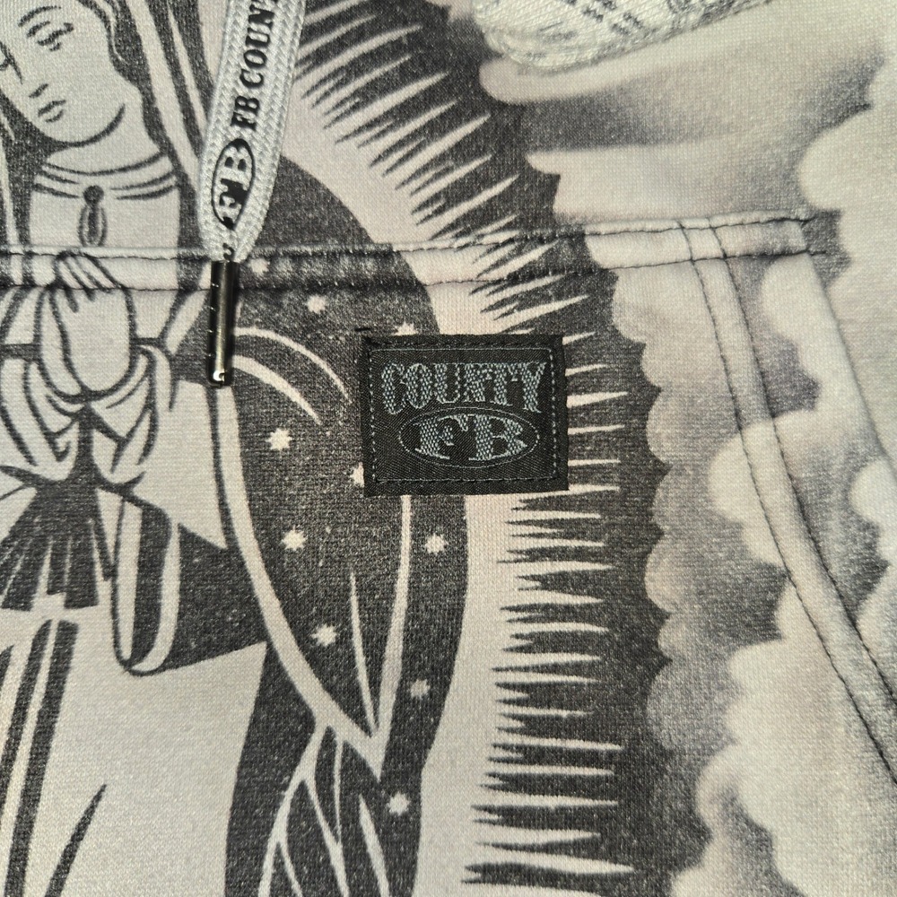 FB County Mens Chicano Tattoo All Over Print Hoodie Grey Virgin Mary Lowrider M - Picture 5 of 8